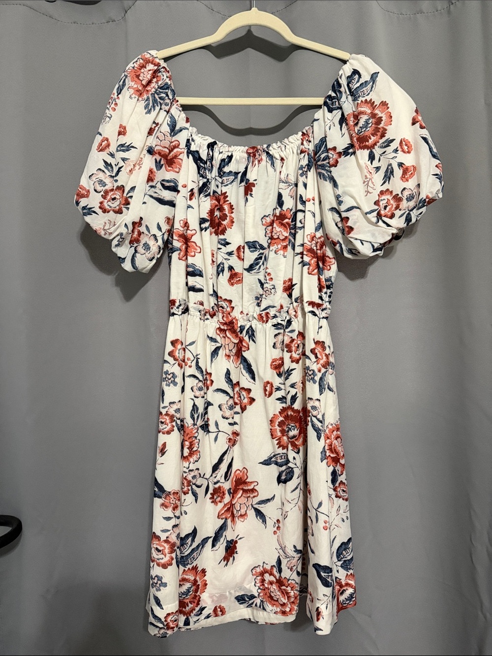 Lucky Brand Cream Mini Dress with Coral and Navy Floral Print